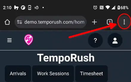Browser menu on Android