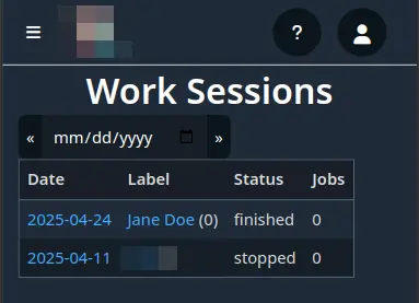 Work sessions page